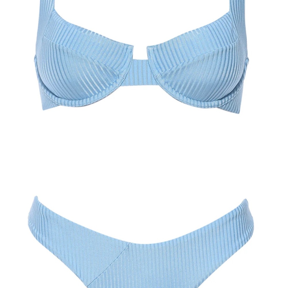 Powder Blue Ribbed Bikini with Underwire Top